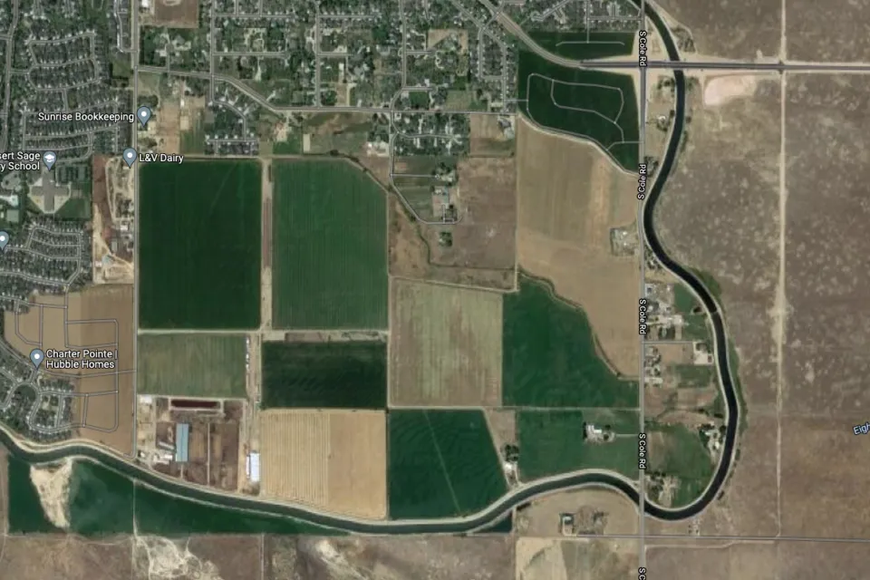 A satellite image of the location of Murio Farms in Boise, Idaho.